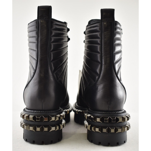 Christian Louboutin Yetota Flat Calf Leather Black Spike Combat Ankle Boot 36.5 - Picture 9 of 11
